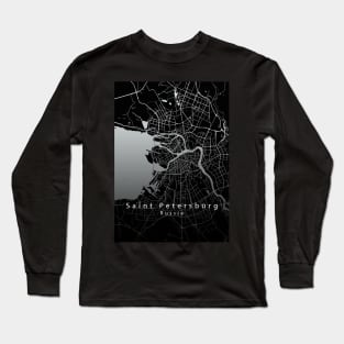 Saint Petersburg Russia City Map dark Long Sleeve T-Shirt